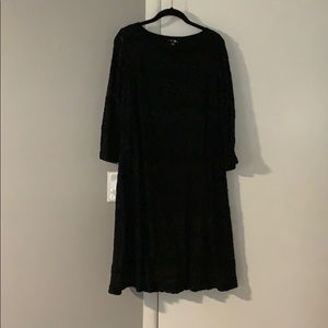 Sharagano lace knit long-sleeved black dress